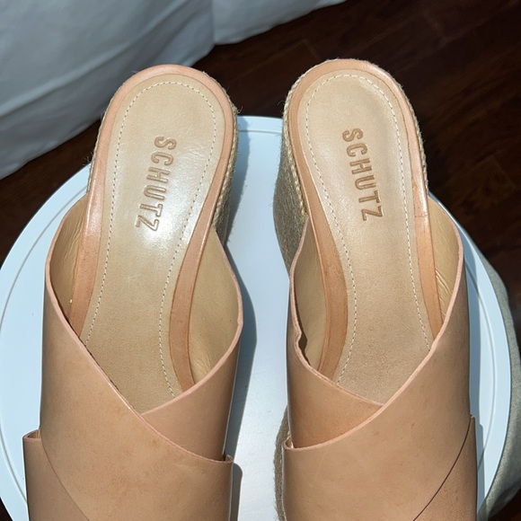 NEW SCHUTZ Tan Leather Jute Wrapped Platform Espadrille Sandals - Picture 6 of 6